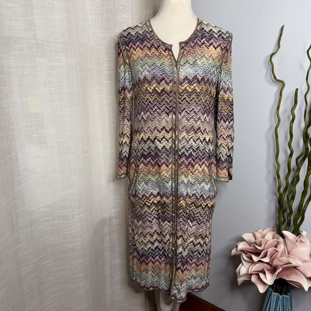 Missoni Cardigan Dress Duster Zigzag Silk Lined Button Front Knit Women's IT 44